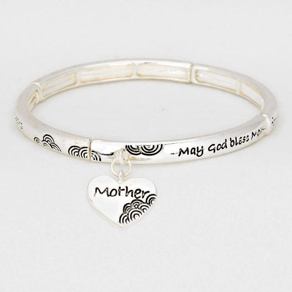 "Mom's Blessing" Silver Heart Stretch Bracelet