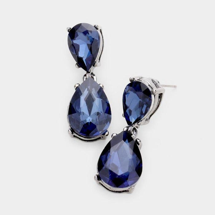 Montana Blue Crystal Double Teardrop Earrings