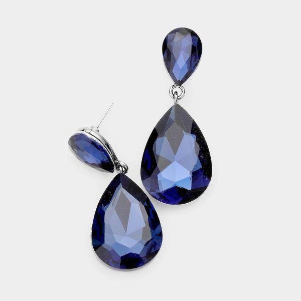 Montana Blue Crystal Double Teardrop Silver Earrings