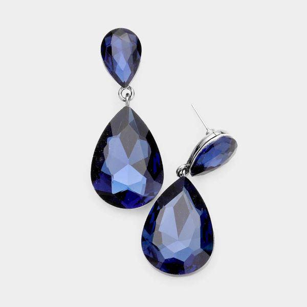 Montana Blue Crystal Double Teardrop Silver Earrings