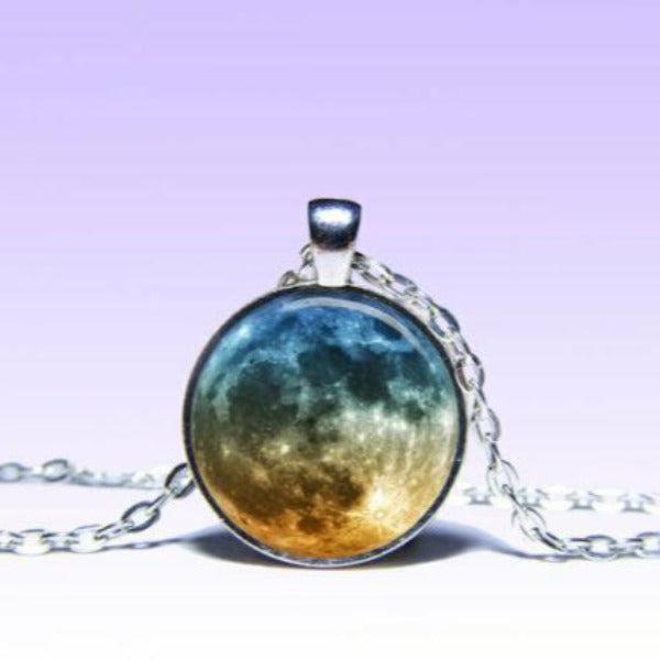 Moon Universe Round Cabochon Glass Silver Tone Necklace-Necklace-SPARKLE ARMAND