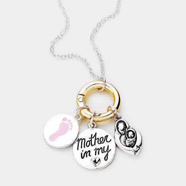 Mother In My Heart Baby Foot Pendant Necklace-Necklace-SPARKLE ARMAND