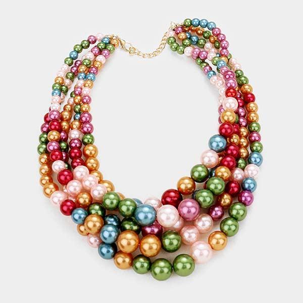  5 Strand Multi-Color Pearl (faux) Necklace & Earring Set by core