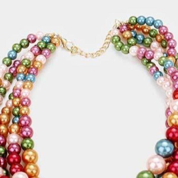  5 Strand Multi-Color Pearl (faux) Necklace & Earring Set by core
