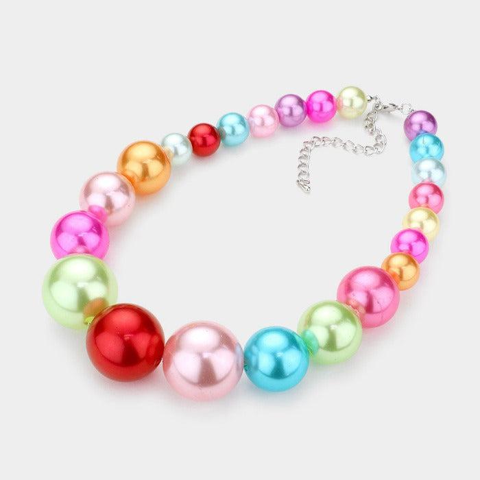 Multi Color Pearl (faux) Necklace & Earring Set