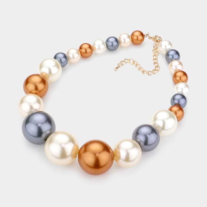 Multi Color Faux Pearl Necklace & Earring Set
