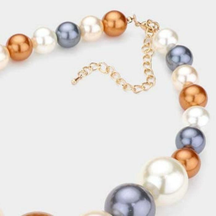 Multi Color Faux Pearl Necklace & Earring Set