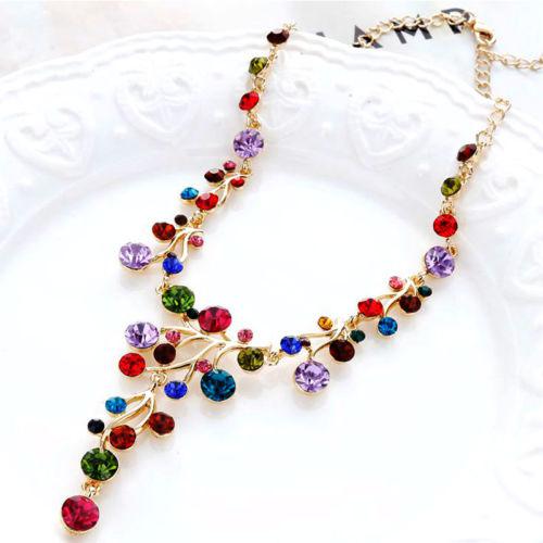 Multi-Colored Crystal Vine Gold Statement Necklace-Necklace-SPARKLE ARMAND