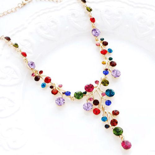 Multi-Colored Crystal Vine Gold Statement Necklace-Necklace-SPARKLE ARMAND