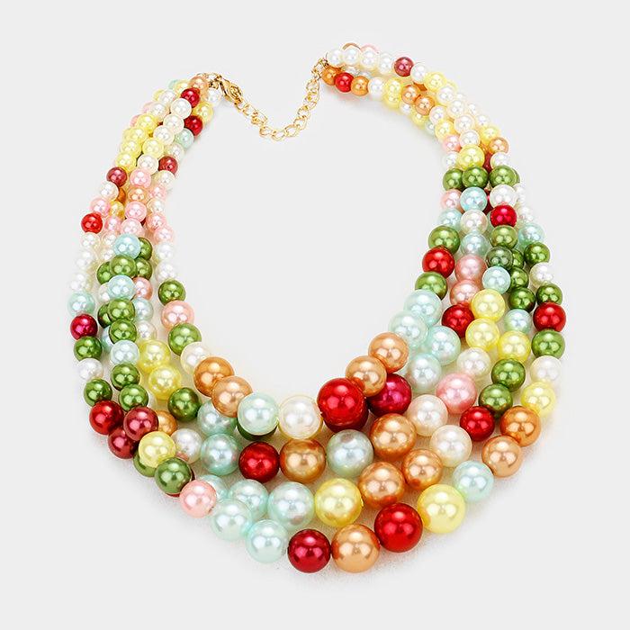  5 Strand Multi-Colored Pearl (faux) Necklace & Earring Set by core