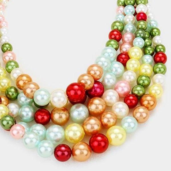 5 Strand Multi-Colored Pearl (faux) Necklace & Earring Set by core