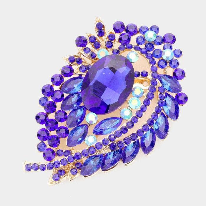 Multi Stone Crystal Royal Blue Bouquet Pin Brooch