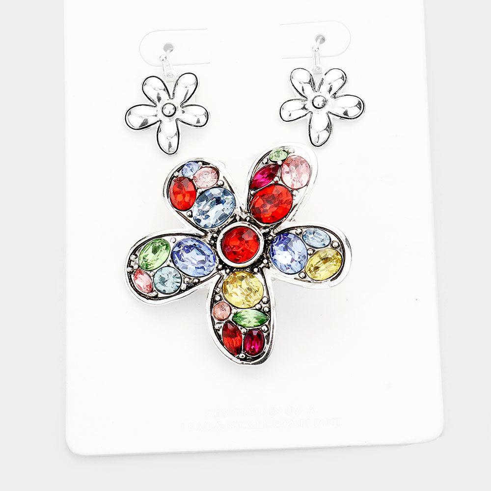 Multi Stone Flower Magnetic Pendant Set-Pendant-SPARKLE ARMAND