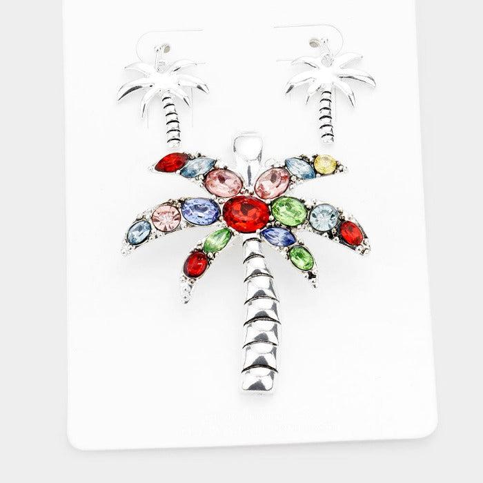 Multi Stone Palm Tree Magnetic Pendant Set