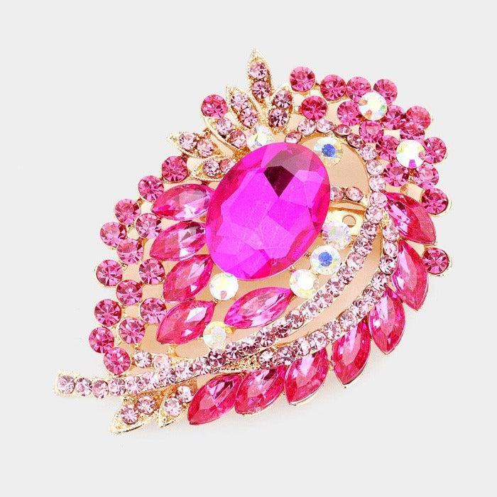Multi Stone Pink Fuchsia Crystal Bouquet Pin Brooch