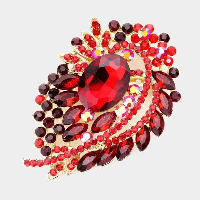 Multi Stone Red Bouquet Crystal Pin Brooch
