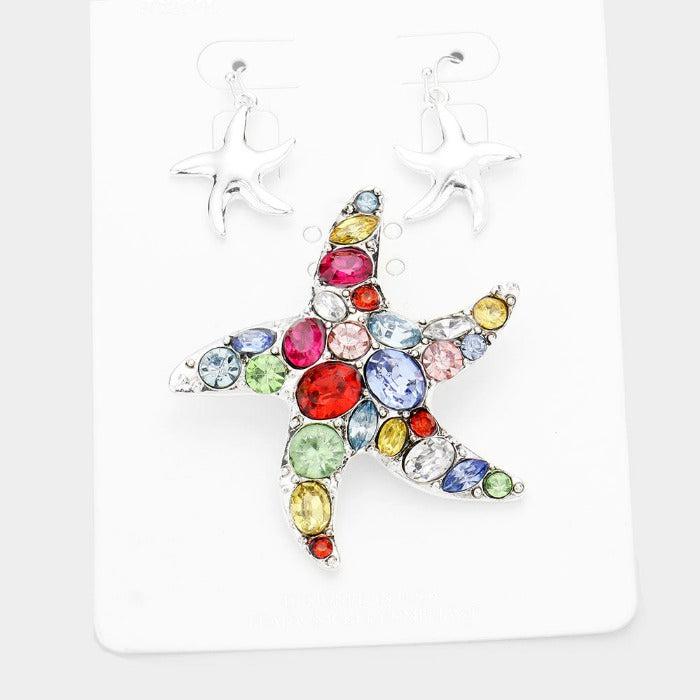 Multi Stone Starfish Magnetic Pendant Set