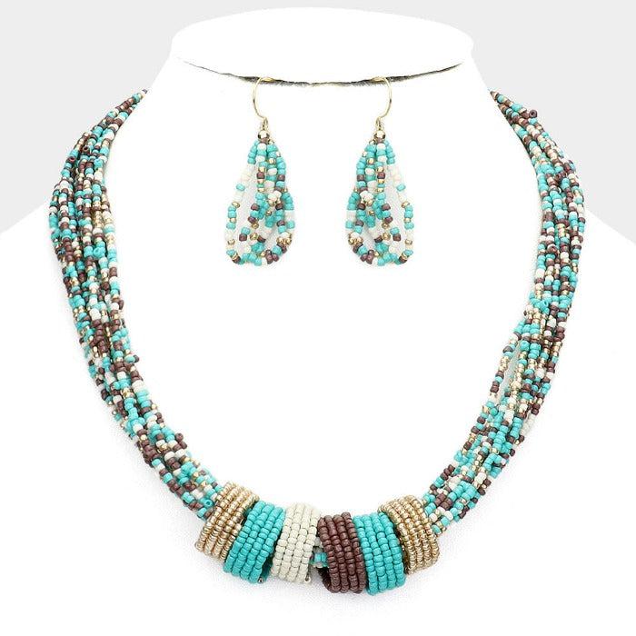 Turquoise Blue-Seed Bead-Necklace-Set-530001
