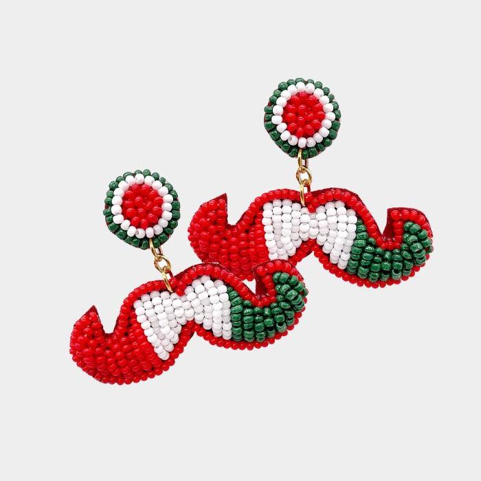 Mustache Seed Beaded Dangle Earrings