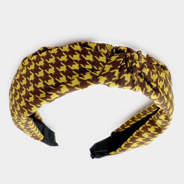 Mustard Mini Houndstooth Knot Headband-Hair Accessories-SPARKLE ARMAND
