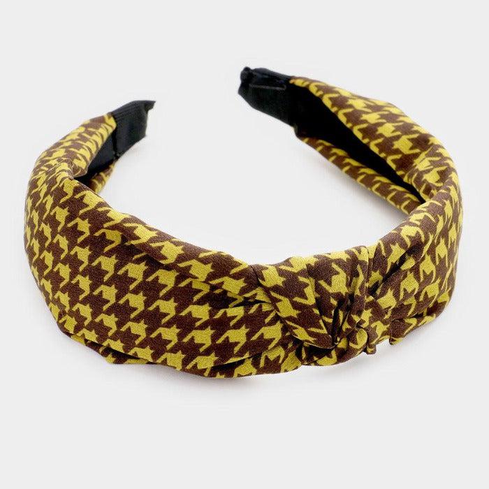 Mustard Mini Houndstooth Knot Headband-Hair Accessories-SPARKLE ARMAND