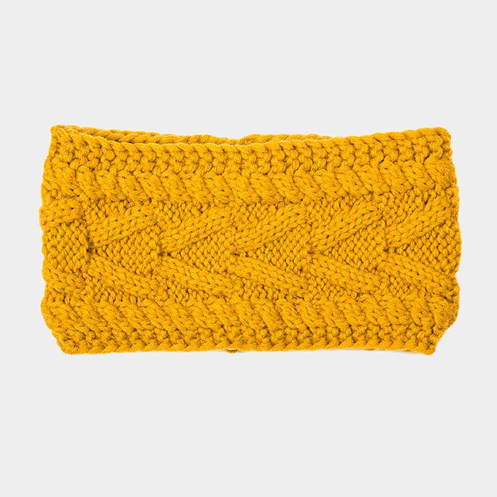 Mustard Yellow Solid Cable Knit Earmuff Headband-Hair Accessories-SPARKLE ARMAND