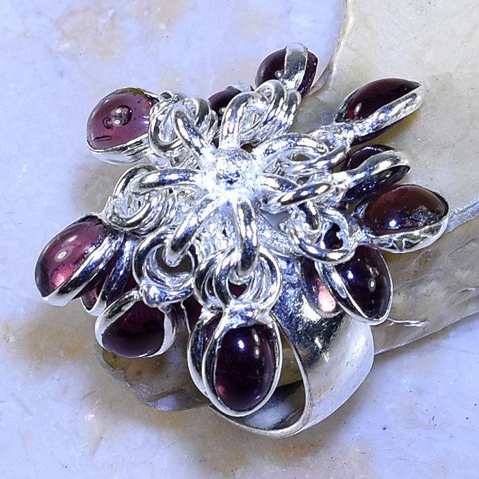 NATURAL AMETHYST HANDMADE .925 SILVER PLATED DANGLE RING SIZE 9.5-Ring-SPARKLE ARMAND