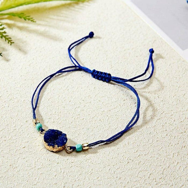 Natural Stone Blue Braid Make A Wish Card Bracelet