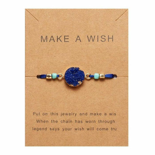 Natural Stone Blue Braid Make A Wish Card Bracelet