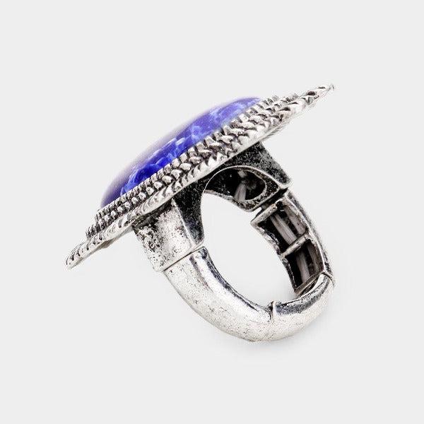 Natural Stone Blue Tribal Metal Stretch Ring-Ring-SPARKLE ARMAND