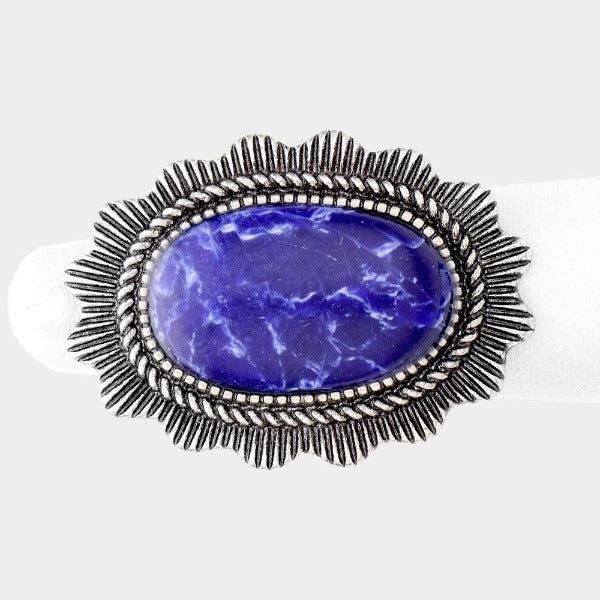 Natural Stone Blue Tribal Metal Stretch Ring-Ring-SPARKLE ARMAND