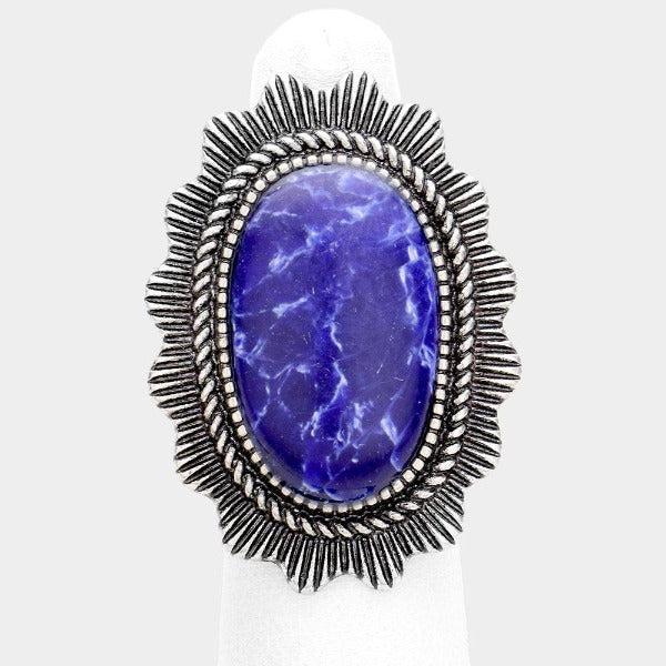 Natural Stone Blue Tribal Metal Stretch Ring-Ring-SPARKLE ARMAND