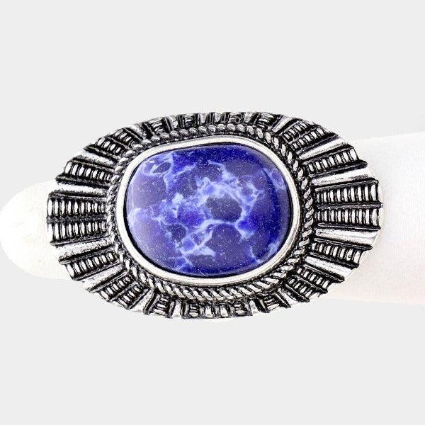 Natural Stone Blue Tribal Metal Stretch Ring-Ring-SPARKLE ARMAND