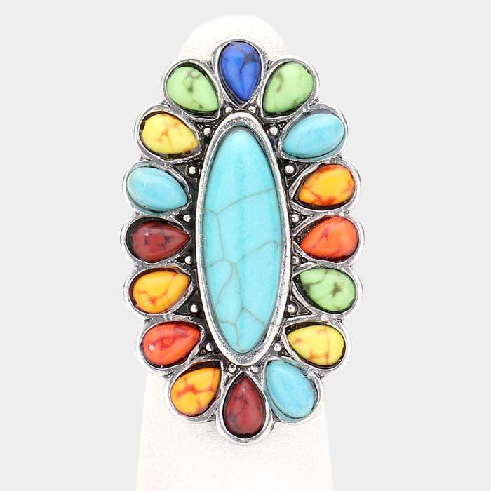Natural Stone Multi Colored Squash Blossom Stretch Ring