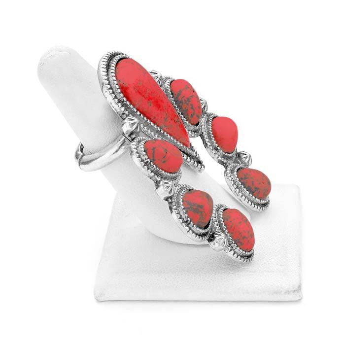 Natural Stone Red Squash Blossom Stretch Ring