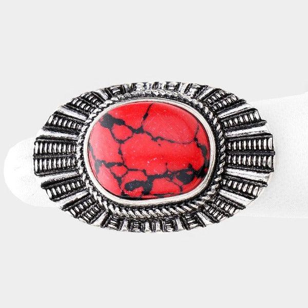 Natural Stone Red Tribal Metal Stretch Ring-Ring-SPARKLE ARMAND