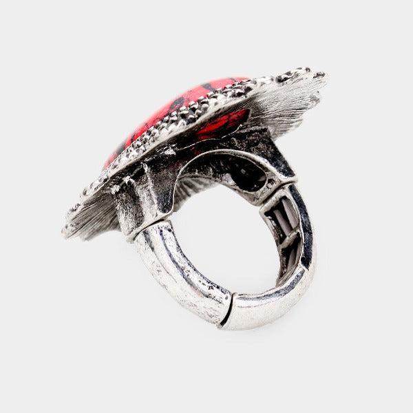 Natural Stone Red Tribal Metal Stretch Ring-Ring-SPARKLE ARMAND