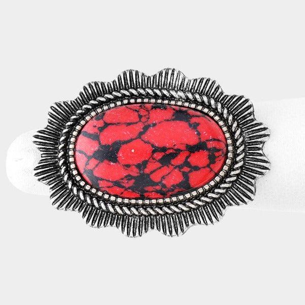 Natural Stone Red Tribal Metal Stretch Ring-Ring-SPARKLE ARMAND