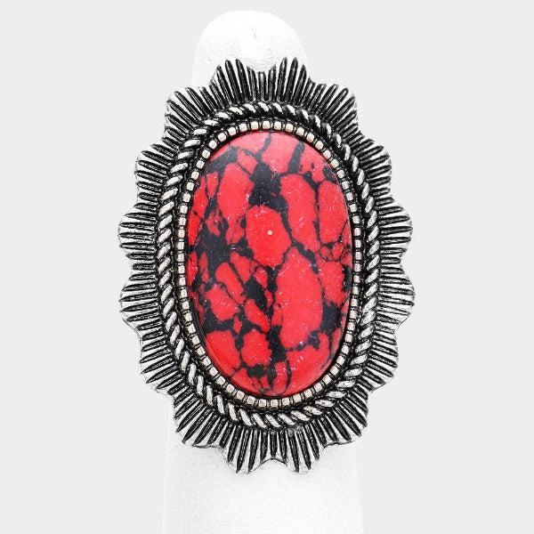 Natural Stone Red Tribal Metal Stretch Ring-Ring-SPARKLE ARMAND