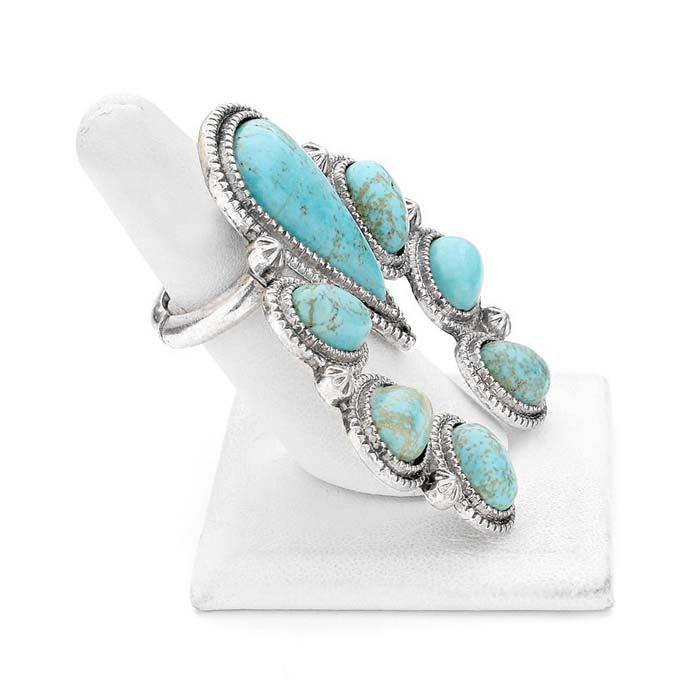 Natural Stone Turquoise Squash Blossom Stretch Ring