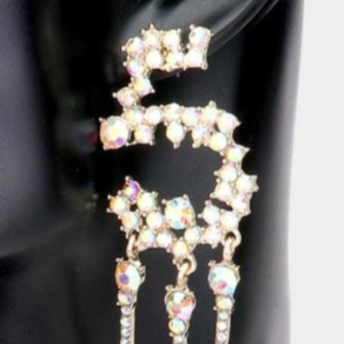 No. 5 Round Stone Embellished Evening Earrings