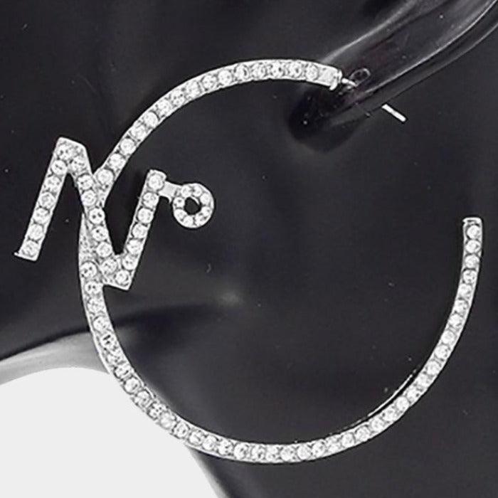 No. Rhinestone Embellished Silver Hoop Earrings by VERA New York