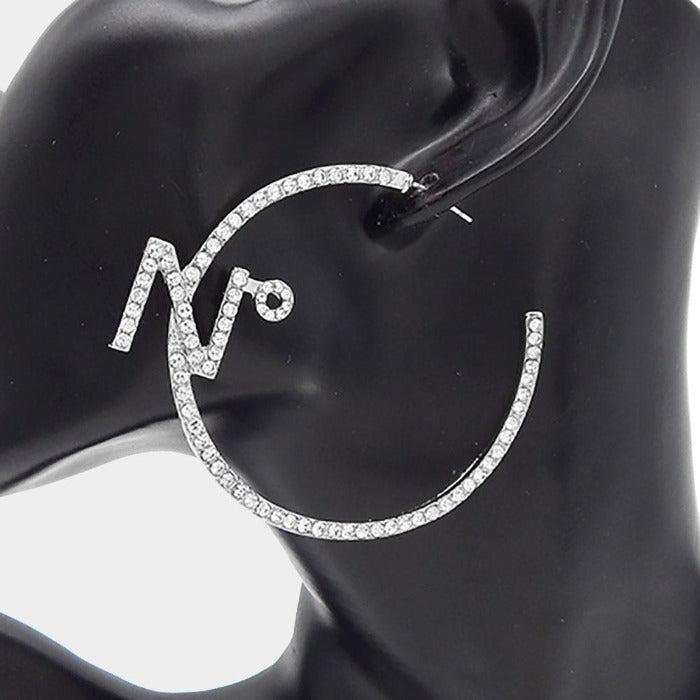 No. Rhinestone Embellished Silver Hoop Earrings by VERA New York