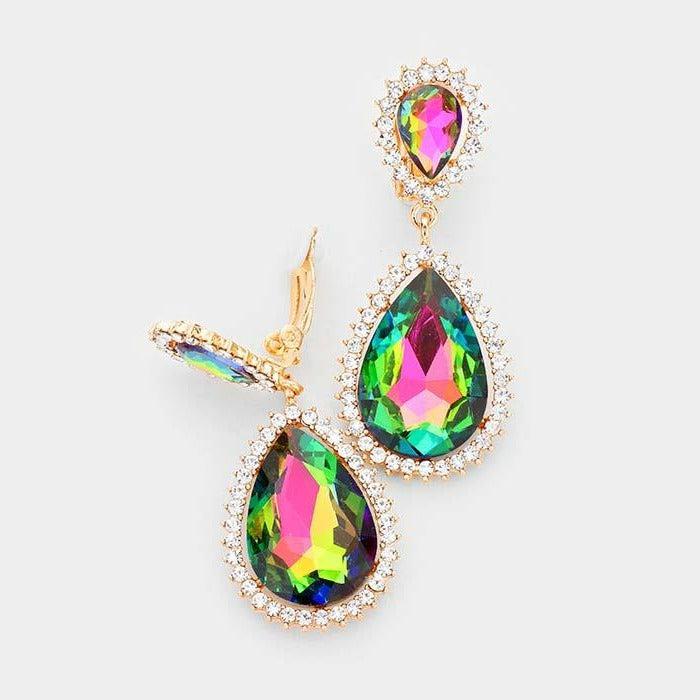 Oil Spill Crystal Pave Gold Clip-On Earrings