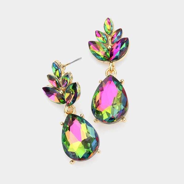 Oil Spill Crystal Teardrop Cluster Vine Evening Earrings