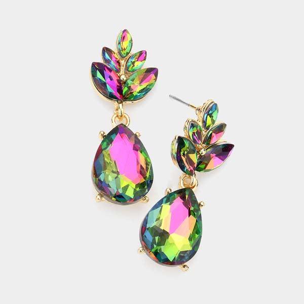 Oil Spill Crystal Teardrop Cluster Vine Evening Earrings