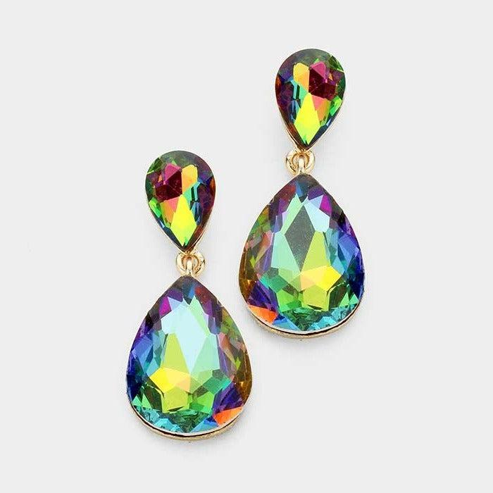 Oil Spill Crystal Teardrop Gold Earrings by Miro Crystal Collection