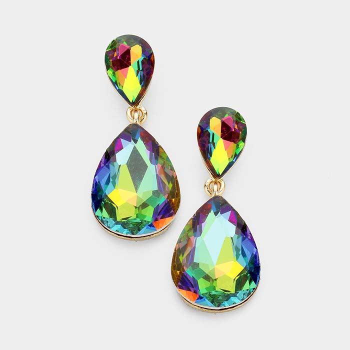 Oil Spill Crystal Teardrop Gold Earrings by Miro Crystal Collection