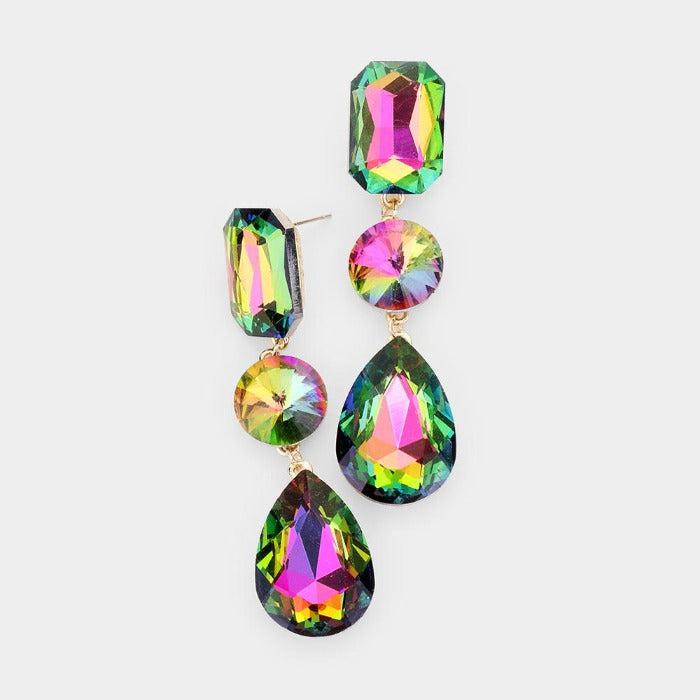 Oil Spill Triple Crystal Rhinestone Earrings