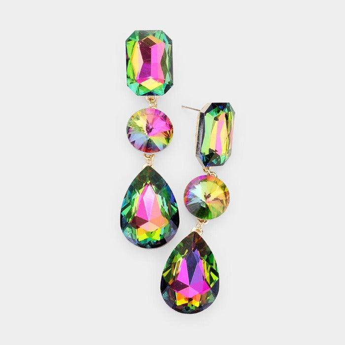 Oil Spill Triple Crystal Rhinestone Earrings